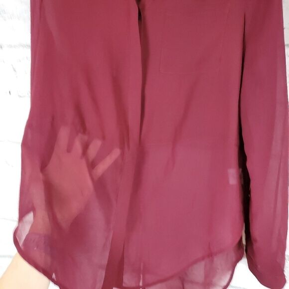 Lush sheer long sleeve blouse maroon - Picture 7 of 8